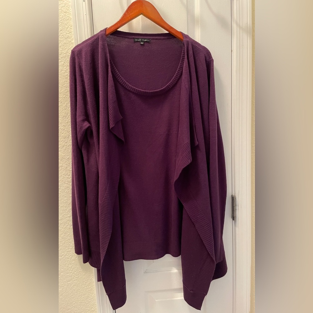 Purple Long Sleeve with Attached Draped Cardigan